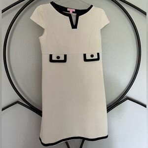 Womens Lilly Pulitzer Cleary Dress Cream White & Black Cap Sleeve Size 8 / M